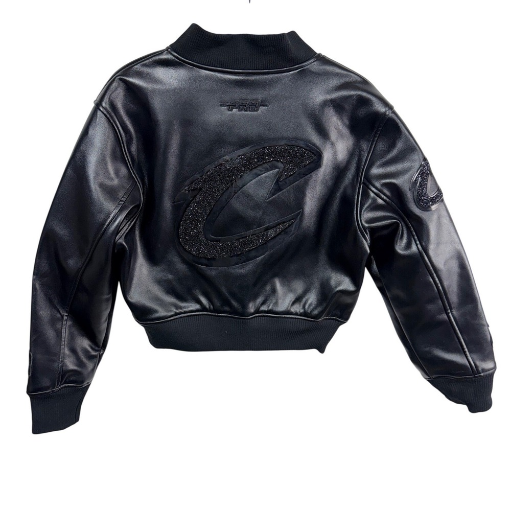 Cleveland Cavaliers Faux Leather Bomber Jacket NBA Basketball Womens M Jet Black